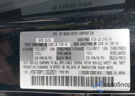 2020 Mazda Cx-5 Sport из США, поврежденный, VIN JM3KFBBM1L0822501